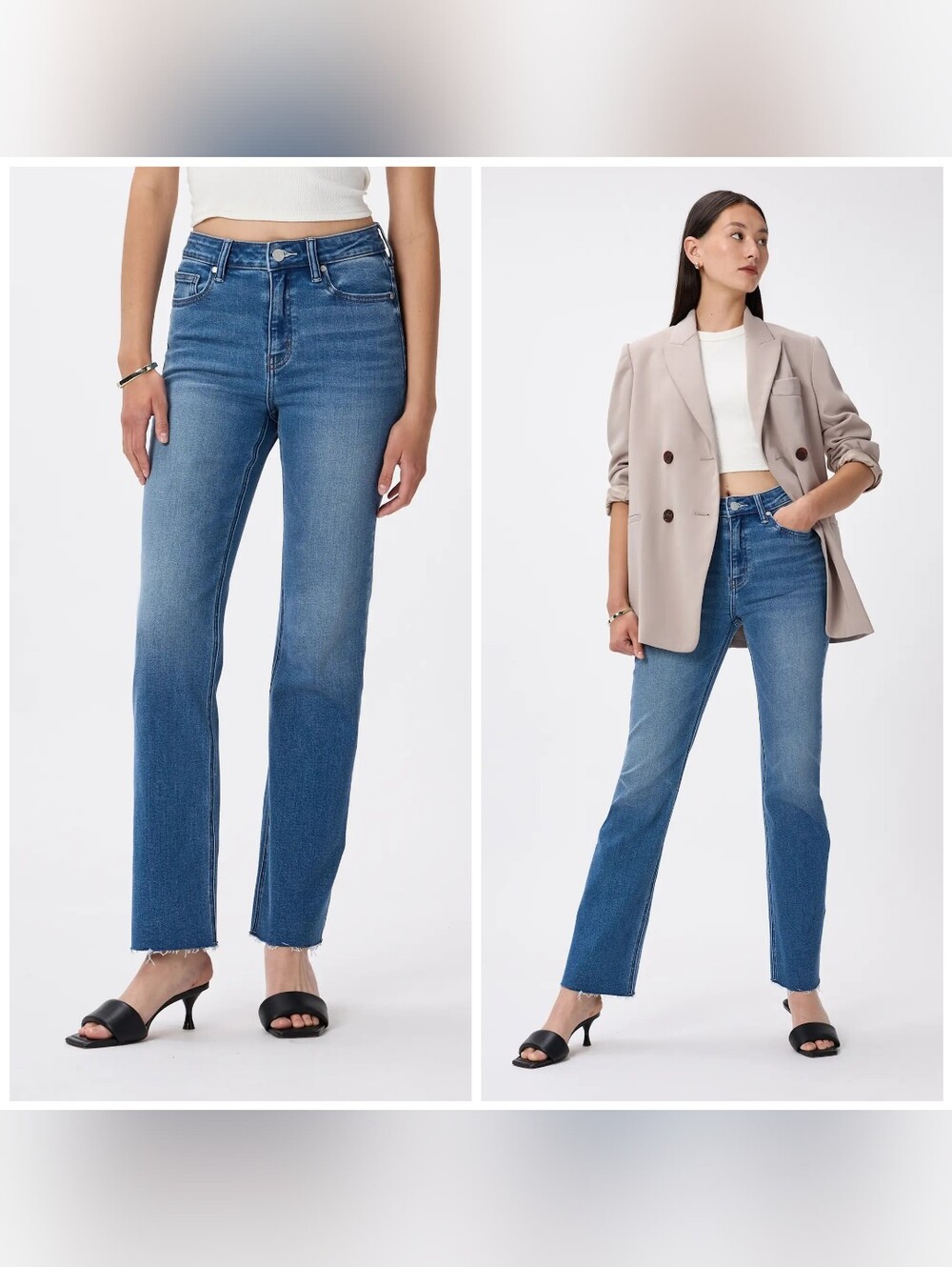 NWOT Quince Bella Stretch Straight Jeans, Size 24, Color Twilight Blue Fray